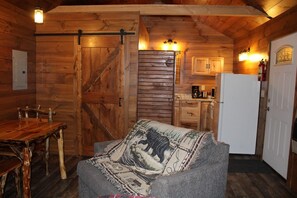 60-inch Smart TV with satellite channels, fireplace