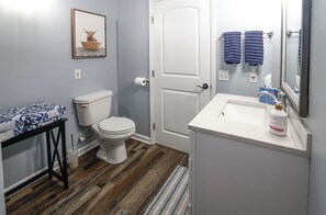 Hiustenkuivaaja, pyyhkeet, saippua, vessapaperi