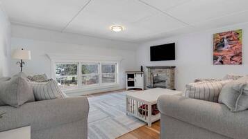 TV, fireplace