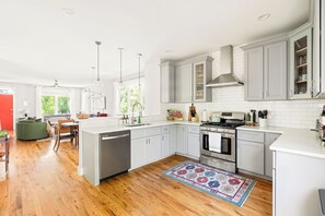 Fridge, microwave, oven, stovetop - Group Retreat Outdoor Dining Full Kitchen Walk DT (Raleigh)