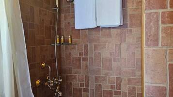 Shower, hair dryer, bathrobes, slippers