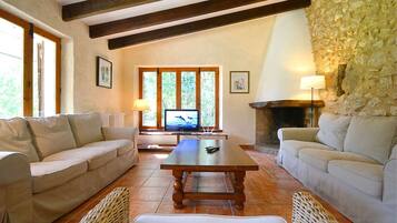 TV, fireplace