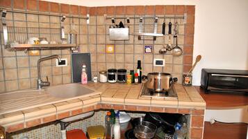 Fridge, stovetop, cookware/dishes/utensils