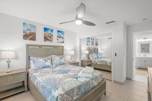 Inviting guest room with a queen bed and cozy atmosphere, just steps from the guest bathroom