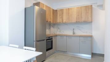 Fridge, oven, stovetop, coffee/tea maker