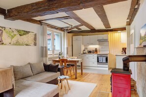 TV, fireplace - Apartment 'Zum Entspannen, Max 3P' with Wi-Fi (Bad Emstal)