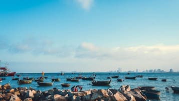 On the beach, white sand