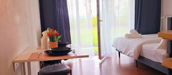 Charming and peaceful studio with gorgeous green backyard view. Energy boosting