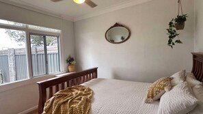 3 bedrooms, desk, iron/ironing board, travel crib