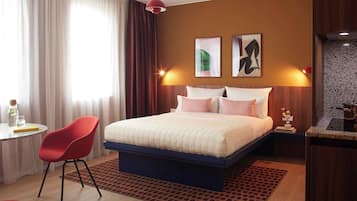 Eenvoudige studio | 1 slaapkamer, luxe beddengoed, een minibar, een kluis op de kamer