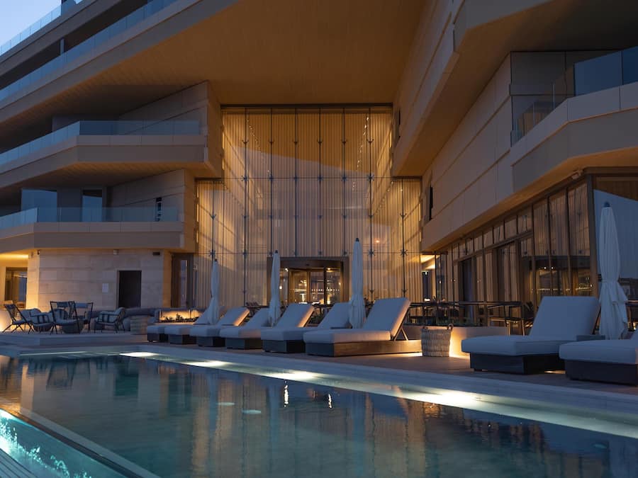 Indoor pool, outdoor pool, pool umbrellas, sun loungers