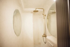 Shower, towels, toilet paper