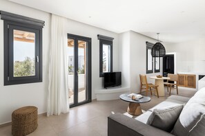 Signature Suite, Private Pool | Living area | TV - Solmar Suites (Naxos)