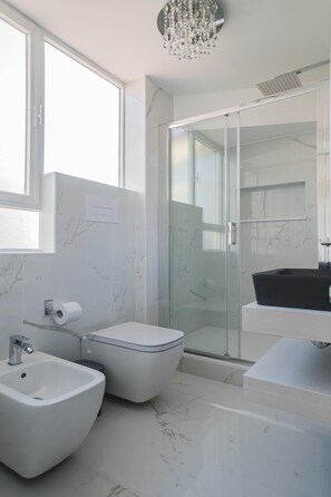Ducha, secador de pelo, bidet, toallas