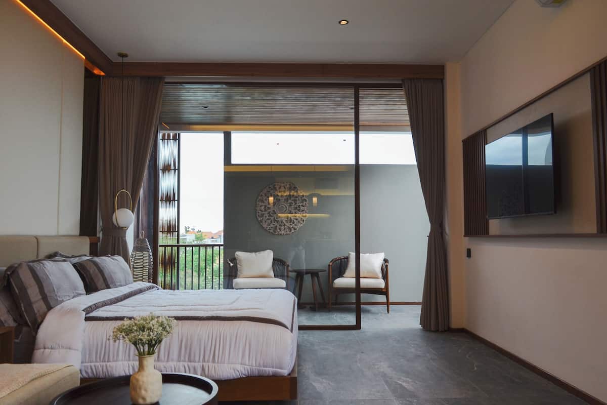 Estudio Deluxe, lanai | Ropa de cama de alta calidad, cortinas blackout y insonorización