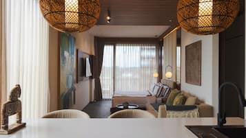 Studio Premium, cuisine, vue jardin | Literie de qualité supérieure, rideaux occultants, chambres insonorisées