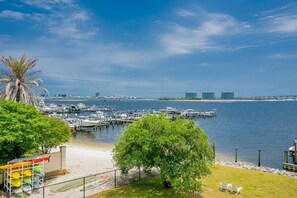 Enjoy waterfront views and serene surroundings at this marina, with a sandy beach and pavilion for relaxation.