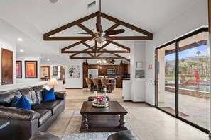 Smart TV, fireplace, table football, video library
