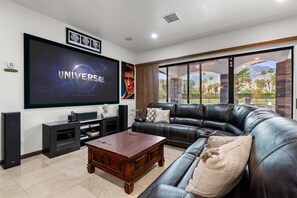 Smart TV, fireplace, table football, video library