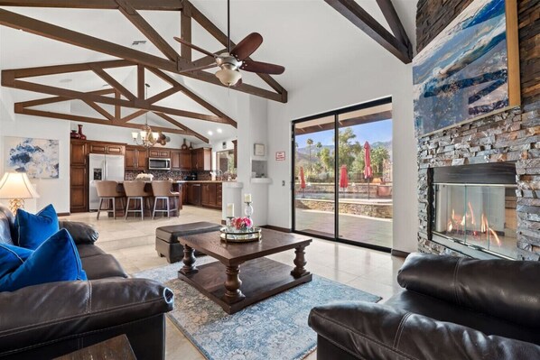 Smart TV, fireplace, table football, video library