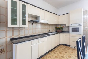 Fridge, oven, stovetop, cookware/dishes/utensils
