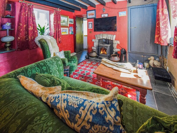 TV, fireplace
