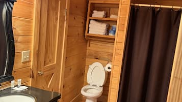 Shower, towels, soap, shampoo