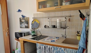 Fridge, stovetop, cookware/dishes/utensils