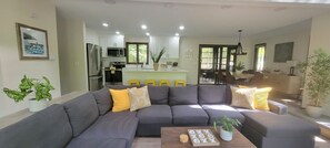Smart TV, fireplace, table football, ping pong
