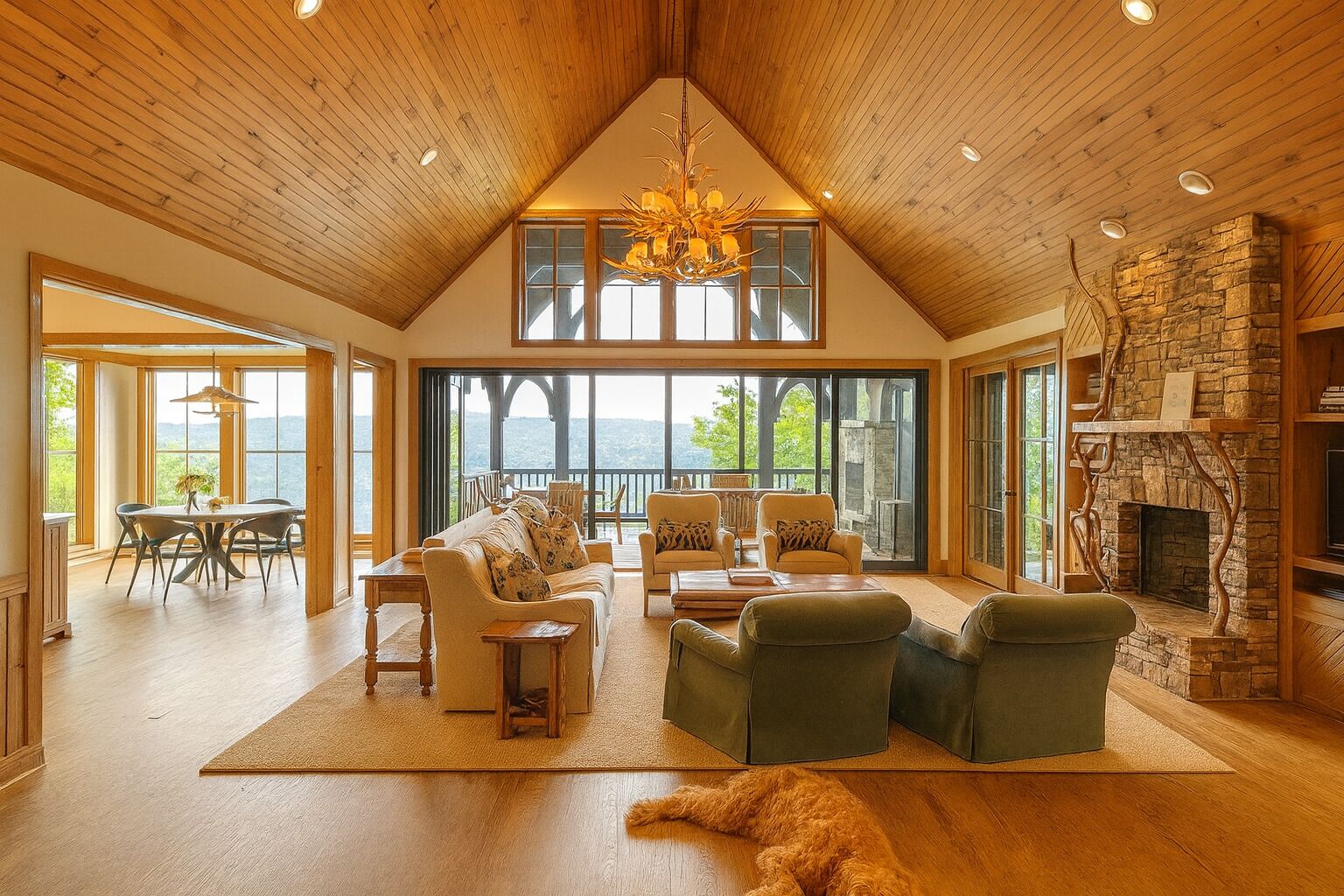 Fireplace, DVD player, books, video library