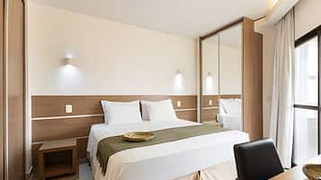 In-room safe, desk, laptop workspace, blackout curtains