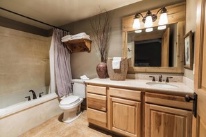 Shower, jetted bath, hair dryer, towels - Cabin 10 Deluxe Lrg 2 Story at the Almo Inn near City of Rocks/Castle Rock Idaho (Almo)