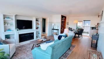 Smart TV, chimenea, videojuegos y reproductor de DVD