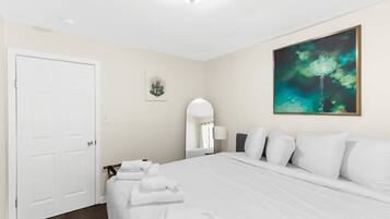 Iron/ironing board, travel crib, free WiFi, bed sheets