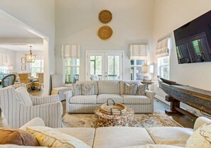 TV, fireplace, foosball