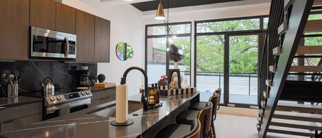 Fridge, microwave, oven, dishwasher