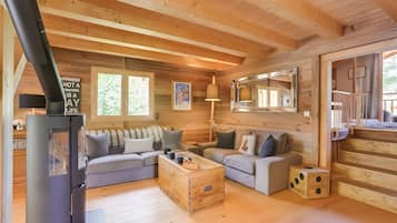 Télévision, cheminée, lecteur de DVD