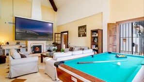 TV, fireplace