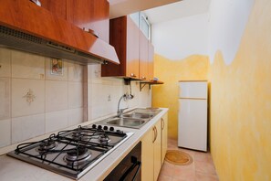 Køleskab, ovn, kogeplade, køkkentøj/tallerkener/redskaber