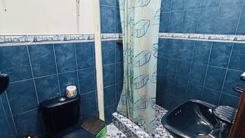 Bidet, towels, soap, toilet paper