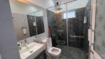 Ducha, toallas, papel higiénico