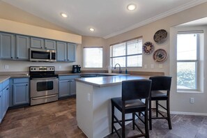 Fridge, microwave, dishwasher, coffee/tea maker