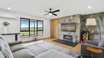 TV, fireplace