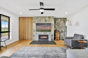 TV, fireplace