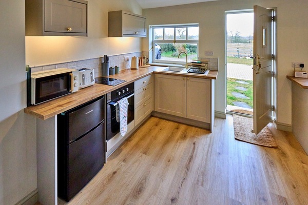 Frigorífico, microondas, horno y placa de cocina