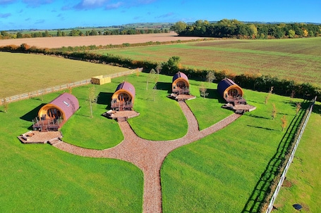 Außenbereich. Glamping-Pod in den Yorkshire Wolds