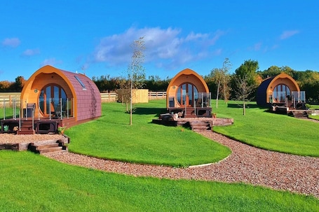 Unterkunftsgelände. Glamping-Pod in den Yorkshire Wolds