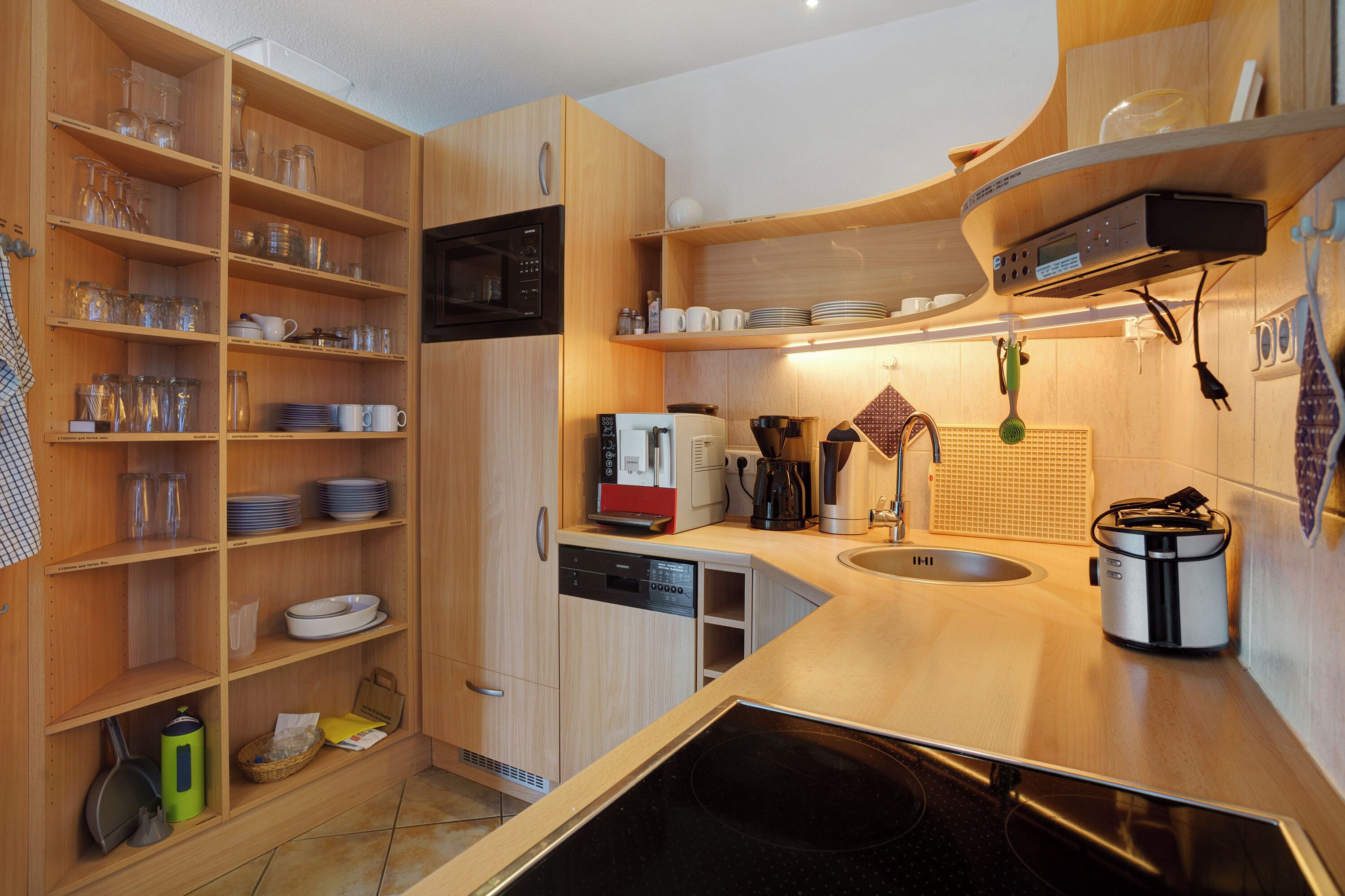 Frigorífico, microondas, horno y placa de cocina