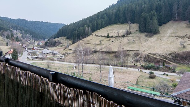 A rural landscape with a road, houses, and a church. - Apartment 'Rosi Mit 80qm' with Shared Terrace, Balcony and Wi-Fi (Bad Rippoldsau-Schapbach)