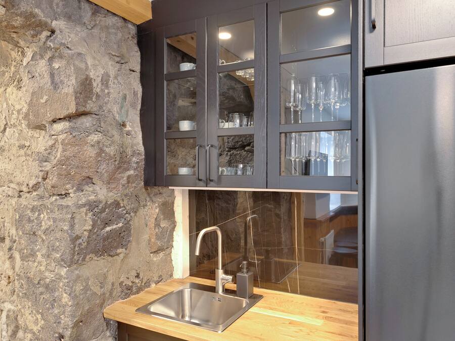 Espresso maker, electric kettle, dining tables